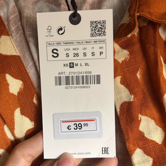 Zara Relaxed Crop Blouse in Brown and Orange with Notched Collar - Picture 11 of 14